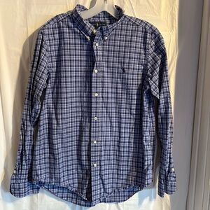 Ralph‎ Lauren Boys Button Down Shirt Size XL 18-20 Blue Plaid Preppy Embroidered
